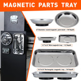 HORUDSY 4PC Magnetic Tray Set with Magnet Stick – Extra Strong Magnets, Stainless Steel Trays, and Telescoping Pickup Tool for Organizing and Retrieving Metal Parts
