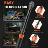 HORUSDY 1/2-Inch Drive Click Torque Wrench Set – 10–170 ft-lb / 13.6–230.5 Nm, ±3% Precision, Dual Scale, 72-Tooth Reversible Head with 5" Extension & Adapter for Car, Tire, and Motorcycle Use
