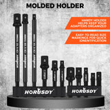 HORUSDY 11-Piece Impact Socket Adapter Set, 1/4-Inch Hex Shank, Cr-V Steel High Torque Drill Extension Bits, 1/4" 3/8" 1/2" Impact Driver Socket Adapters with Storage Holder