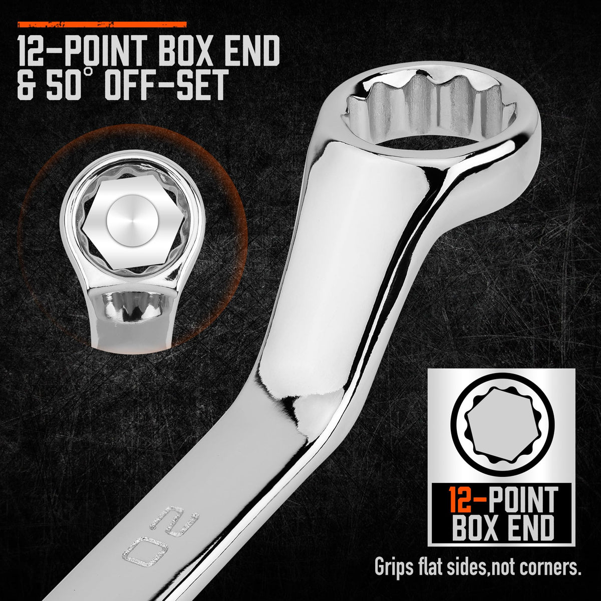 HORUSDY 9-Pieces Metric Offset Box Wrench Set with Rolling Pouch, 50-Degree, Metric 6-24mm, CR-V Steel