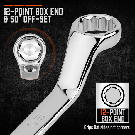 HORUSDY 9-Pieces Metric Offset Box Wrench Set with Rolling Pouch, 50-Degree, Metric 6-24mm, CR-V Steel