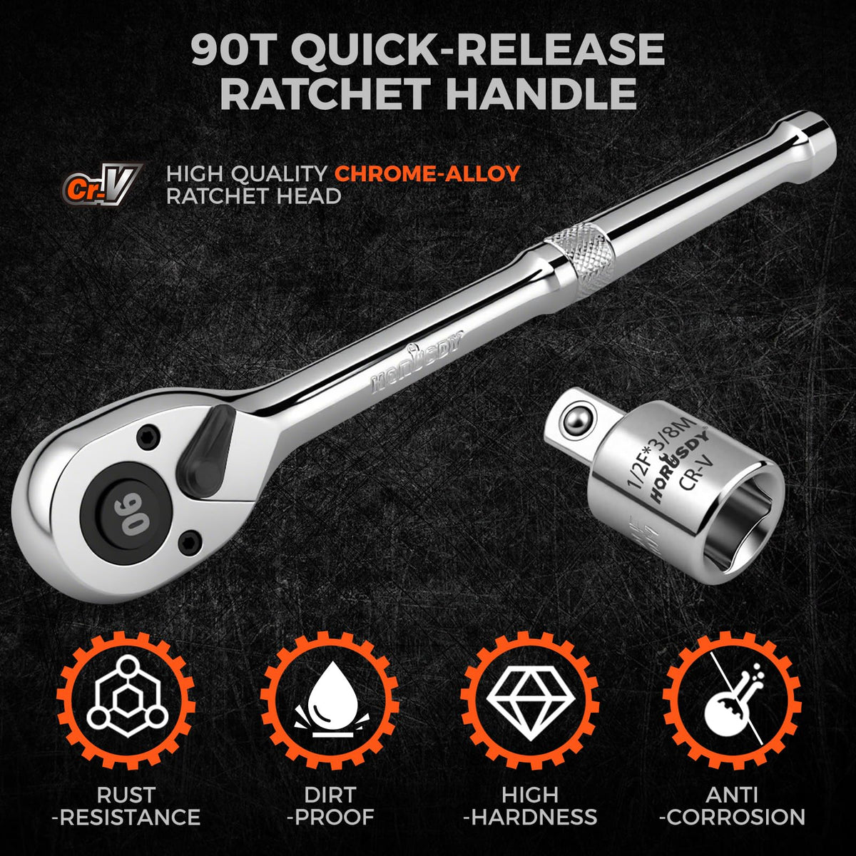 HORUSDY 90-Tooth Quick-Release Ratchet Handle