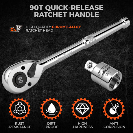 HORUSDY 90-Tooth Quick-Release Ratchet Handle