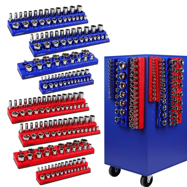 HORUSDY 8-Piece Magnetic Socket Organizer Set, Magnet Socket Holder, 1/4", 3/8", 1/2" Socket Holds 199 Pieces Magnetic Trays. (8-Piece Organizer Set)