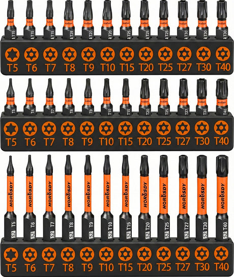 HORUSDY Torx Bit Set, 36pcs Security Torx Bit Set,Tamper Proof Star Bits (T5-T40) for Impact Driver, S2 Steel Screwdriver 1" & 2.3" Long,Torque Security Bits with Storage Box