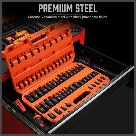 HORUSDY 66-Piece Allen Socket Set, Torx Bit & Female External Star Sockets | Durable S2 Steel SAE & Metric Kit for Automotive, Motorcycle & Home Repair | T8-T70, E4-E24 with 4 Impact Adapters