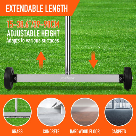 HORUSDY 17-Inch Rolling Magnetic Sweeper with Wheels | Adjustable Handle | 8.8-Pound Capacity Heavy-Duty Magnet to Pick Up Nails