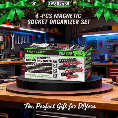 6-piece Magnetic Socket Organizer Set, Metric & SAE Drive Socket Holder, Includes 1/4", 3/8", 1/2", Holds 143 Pieces Magnetic Trays Red Black
