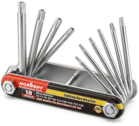 HORUSDY Tamper Proof Star Key Set (Folding) Security Torx Key Set Sizes Include T-6 to T-30