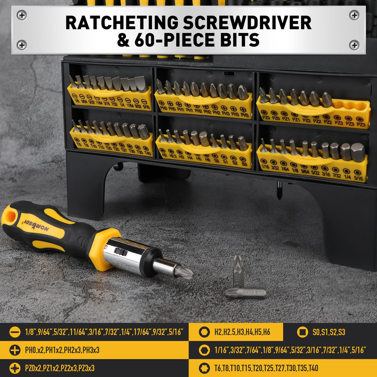 HORUSDY 140-Piece Magnetic Screwdriver Set with Plastic Racking, Includes SAE & Metric Hex Keys, Precision Screwdriver and Magnetizer Demagnetizer DIY Tools for Men Tools Gift