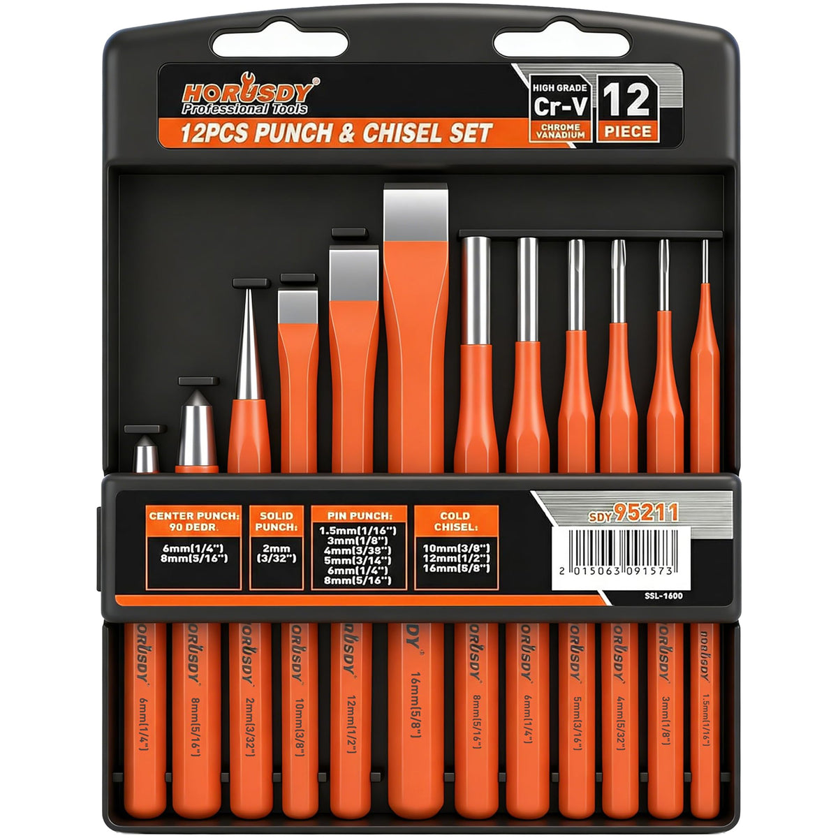 HORUSDY 12-Piece Punch and Chisel Set, Including Cold Chisels, Pin Punch, Center Punch