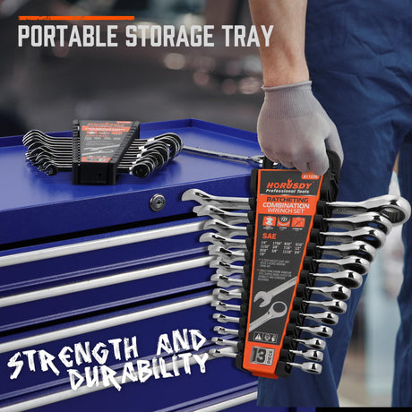 HORUSDY 26-Piece Ratcheting Wrench Set | Metric and SAE (6-19 mm & 1/4” to 3/4“) | Ratchet Combination Wrenches Set with Organizer | 72-Tooth | Chrome Vanadium Steel