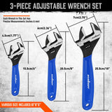 HORUSDY 3-Piece Adjustable Wrench Set (6/8/10 in), Wide Jaw Black Oxide Finish, Cr-V Steel, Metric & SAE Scales, Adjustable Spanner Set for Home Garage Workshop