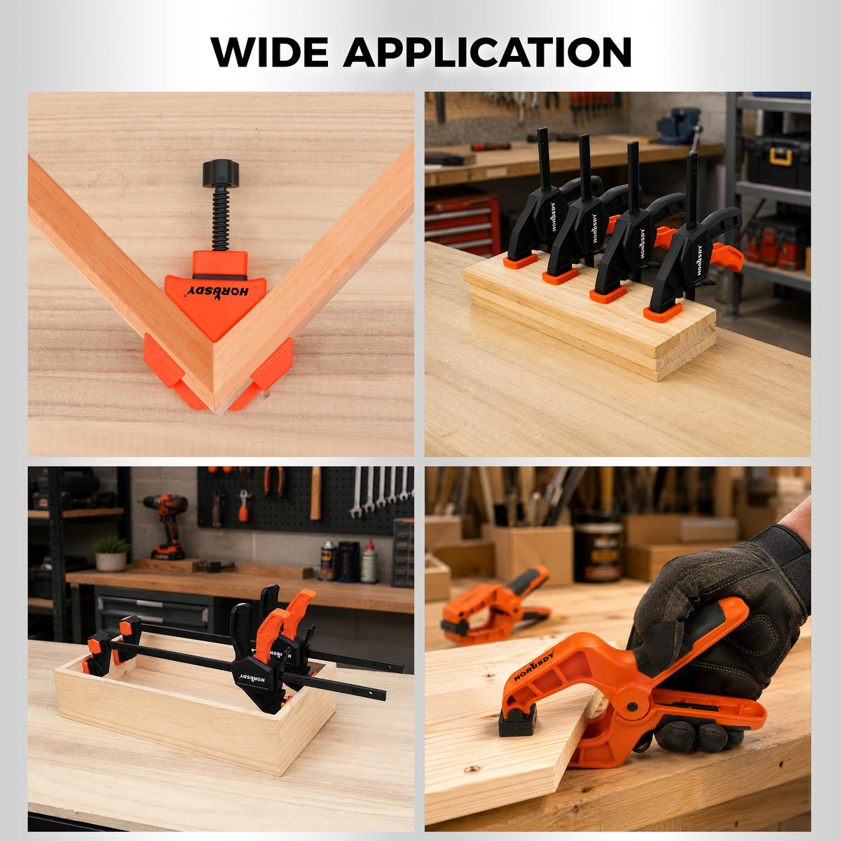10-Piece Bar Clamp Set for Woodworking, 4 x 6-inch & 2 x 12-inch One-Handed F Clamp/Spreader, 132 lbs Load Capacity, Includes Spring Clamps & 90° Angle Clamp, Quick-Release Grip