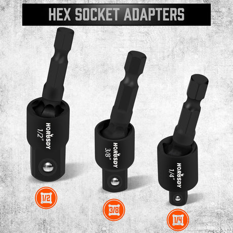 Impact Drill Socket Adapter Set and Universal Joints Socket Set 9-Piece 1/4" 3/8" and 1/2" Driver Socket Adapter, Power Drill