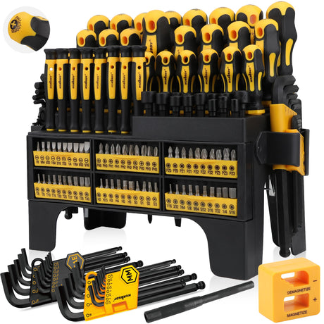 HORUSDY 140-Piece Magnetic Screwdriver Set with Plastic Racking, Includes SAE & Metric Hex Keys, Precision Screwdriver and Magnetizer Demagnetizer DIY Tools for Men Tools Gift