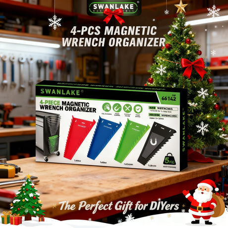Magnetic Wrench Organizer 4-piece, Wrench Rack Tool Trays SAE (1/4" to 1-1/16"), Metric (6mm to 24mm), 64-Slot Drawer Storage Tools, Wrench Set Holder