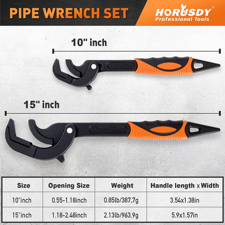 HORUSDY Heavy Duty Pipe Wrench Set, 10” and 15” Self-Adjusting Pipe Wrenches for Plumbing and HVAC, 2-Piece Pipe Vise Tool Kit for Standard and Irregular Nuts, Pipes, Fixtures – Pipe Wrench Set | Amazon US image 3