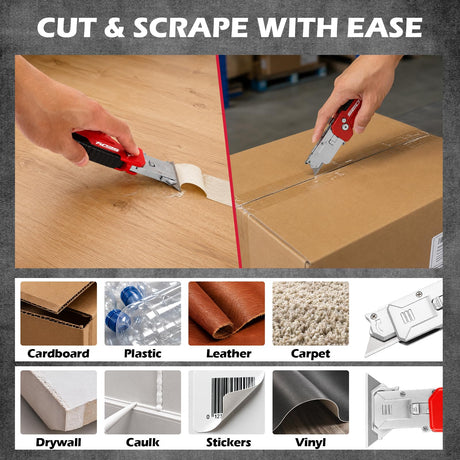 2-in-1 Utility Knife Scraper, Folding Box Cutter with 13 SK5 Blades