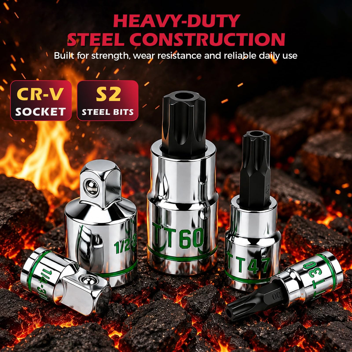 16-Piece Torx Bit Socket Set, Premium S2 Steel, European Style TT8-TT60