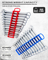 2-Pack Magnetic Wrench Organizer Set, 24-Slot Premium Wrench Rack Holder with Non-Slip Carry Handle for Tool Box Drawer Wall Storage, SAE (1/4'' to 15/16'') & Metric (6mm to 24mm)