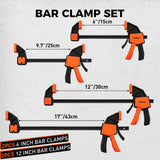 HORUSDY 6-Pack Wood Clamps for Woodworking, 12" and 6" Bar Clamps, Wood Working Clamp Sets, Quick Clamps F Clamp with 150 LBS Load Limit (6-Pack)