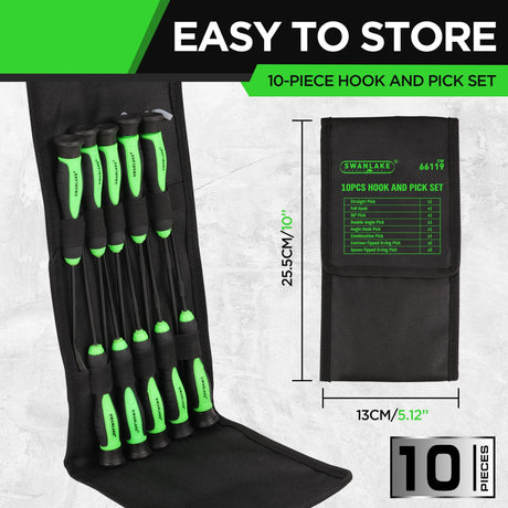 SWANLAKE 10-Piece Hook and Pick Set, Automotive Pick Tool Set for Car Auto Oil Seal/O-Ring Seal, Gasket Hook, Puller Remover Tools