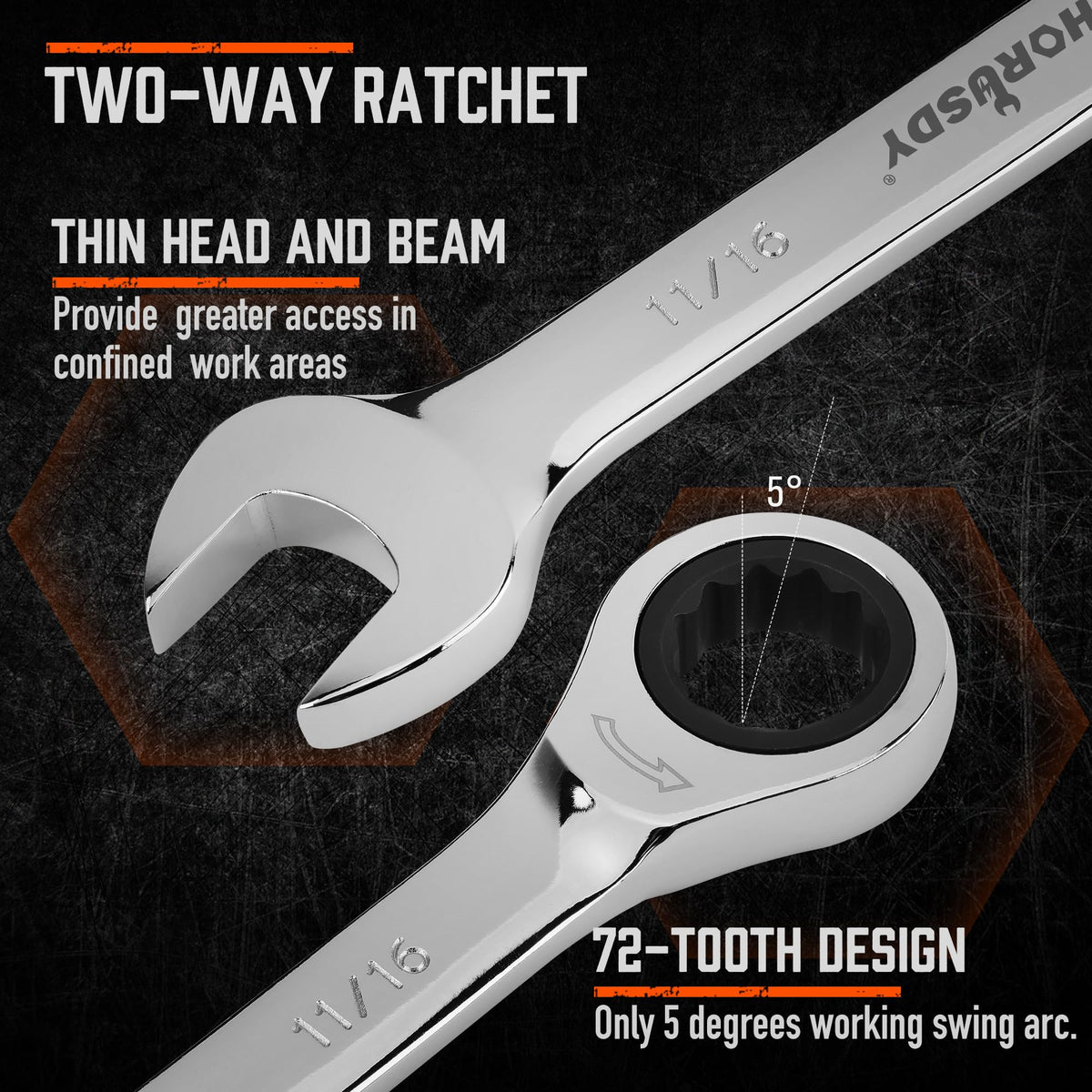 HORUSDY 24-Piece Ratcheting Wrench Set | Metric and SAE | Ratchet Combination Wrenches Set with Organizer | 72-Tooth | Chrome Vanadium Steel | 6-18 mm & 1/4” to 3/4“ (24-Piece)