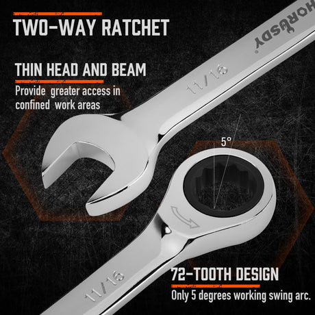 HORUSDY 24-Piece Ratcheting Wrench Set | Metric and SAE | Ratchet Combination Wrenches Set with Organizer | 72-Tooth | Chrome Vanadium Steel | 6-18 mm & 1/4” to 3/4“ (24-Piece)