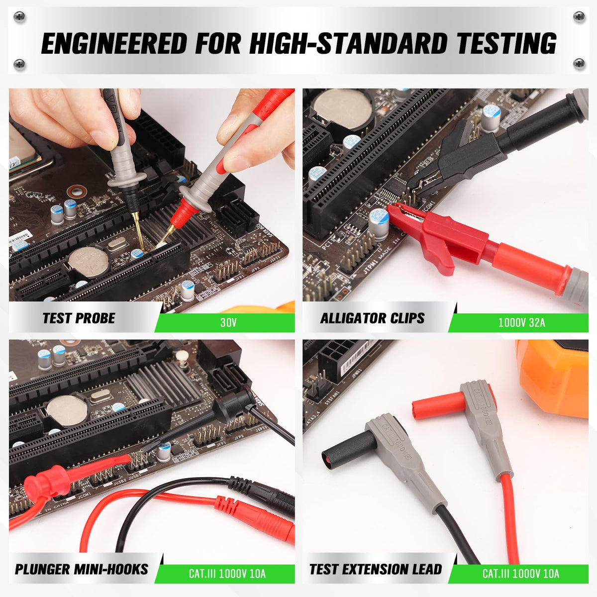 SWANLAKE 27-Piece Multimeter Test Leads Set, CAT.III 1000V / CAT.IV 600V Multimeter Probes with Alligator Clips, Needle Probe, Replaceable Probe Accessories, Soft PVC Volt Meter Lead