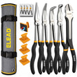 5-Piece 11 Inch Long Needle Nose Pliers Set with 4 Magnetic Plier Racks, Extra Long Reach Pliers Set, 45° & 90° Bent Needle Nose Pliers, Circle Nose and Diagonal Pliers for Tight Spaces