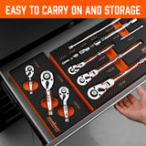 HORUSDY 3 Piece 90T Stubby Ratchet Handle Set, 1/4" 3/8" 1/2" Drive Mini Socket Wrench, Compact Reversible Ratchets for Tight Spaces, Car & Home Repair, DIY, Mechanic Tool