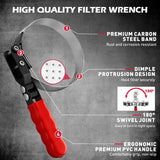 10-Piece Oil Filter Wrench Set 2-3/8"to 4-3/4", 12-Inch Adjustable Oil Filter Plier, Universal 3-Jaw Oil Filter Wrench, 1/2"Quick Release Ratchet Handle, 1/2"-3/8" Adapter, Towel in Storage Case