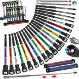 22-Piece Magnetic Extra Long Nut Driver Set, SAE (9/16"-1/4") & Metric (8-15mm), 6" Impact Nut Drivers with PH2 Bits, 1.5lb Telescoping Magnetic Pickup Tool & Storage Rail, 1/4" Hex Shank, S2 Steel