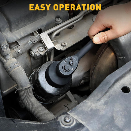 ELEAD 27 mm Oil Filter Socket Wrench, Metric Oil Filter Wrenches, 3/8'' Drive 6-Point Oil-Filter Removal Tool, Low Profile Design for Easy Removal, Chrome Vanadium Steel Oil-Change Tool