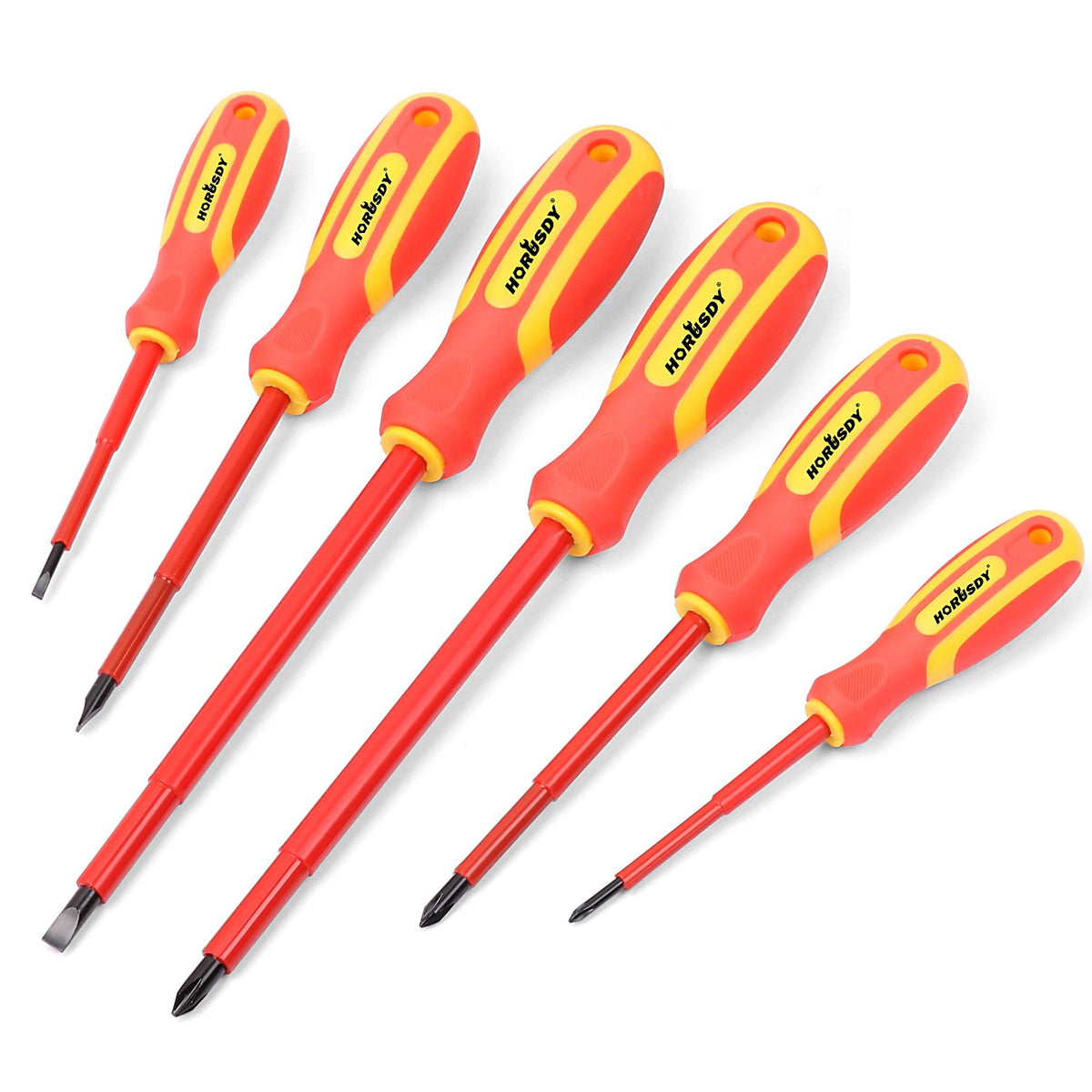 HORUSDY 6-Piece 1000V Insulated Precision Screwdriver Set, Magnetic Tip CR-V Electrician Tools with Cushion Grip TPR Handle for Electrical Applications