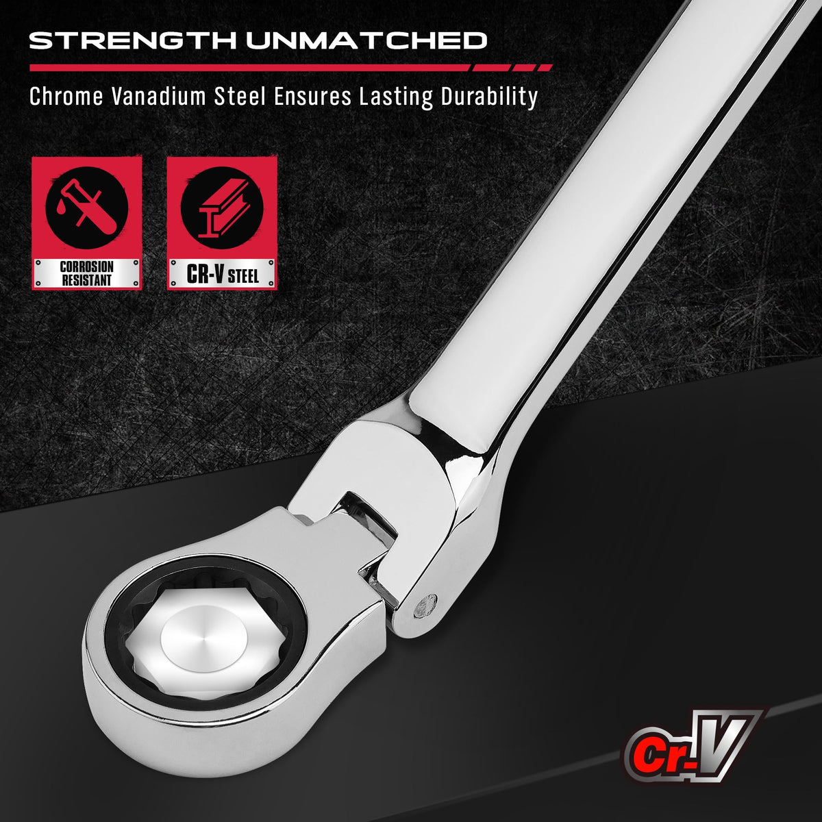 Extra Long Flex-Head Ratcheting Wrench Set, Anti-Slip 6-Piece Double Box End Wrench Set, 72-Teeth, Metric 8-19mm, CR-V Steel Wrench with Rolling Pouch
