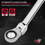 Extra Long Flex-Head Ratcheting Wrench Set, Anti-Slip 6-Piece Double Box End Wrench Set, 72-Teeth, Metric 8-19mm, CR-V Steel Wrench with Rolling Pouch