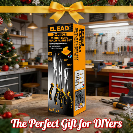 3-Piece 11 Inch Long Reach Pliers Set with 3 Magnetic Plier Racks, Extra Long Needle Nose Pliers Set Includes Straight, 45° & 90° Bent Nose Plier, Pliers Tool Set for Tight Spaces