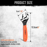 HORUSDY 6" Adjustable Wrench Pipe Spanner: Wide Jaw Black Oxide Wrench With Cushion Grip, Laser Marked Metric & SAE Scales, CR-V Steel, for Professionals