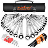 48-Piece Ratcheting Wrench Set, Metric 6-18mm & SAE 1/4-3/4", Cr-V Steel 72 Teeth Ratchet Wrench with Roll Up Pouch and Hex Keys