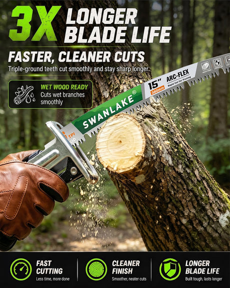 15-Inch Reciprocating Saw Blades, 3-Pack 6TPI Arc Edge for Pruning