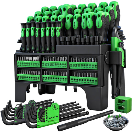 141-Piece Magnetic Screwdriver Set with Plastic Rack, Torx/Slotted/Phillips Precision Screwdrivers, SAE & Metric Hex Key Kit, Ratchet Handle & Screwdriver Bits, DIY Tools for Gift