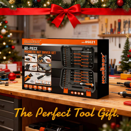 HORUSDY 59pcs Magnetic Nut Driver Set with 6-in-1 Ratcheting Screwdriver Handle, SAE & Metric 1/4 Inch Hex Shank Socket Set for Impact Drill with Quick-release Bit Holder and Extension Bar