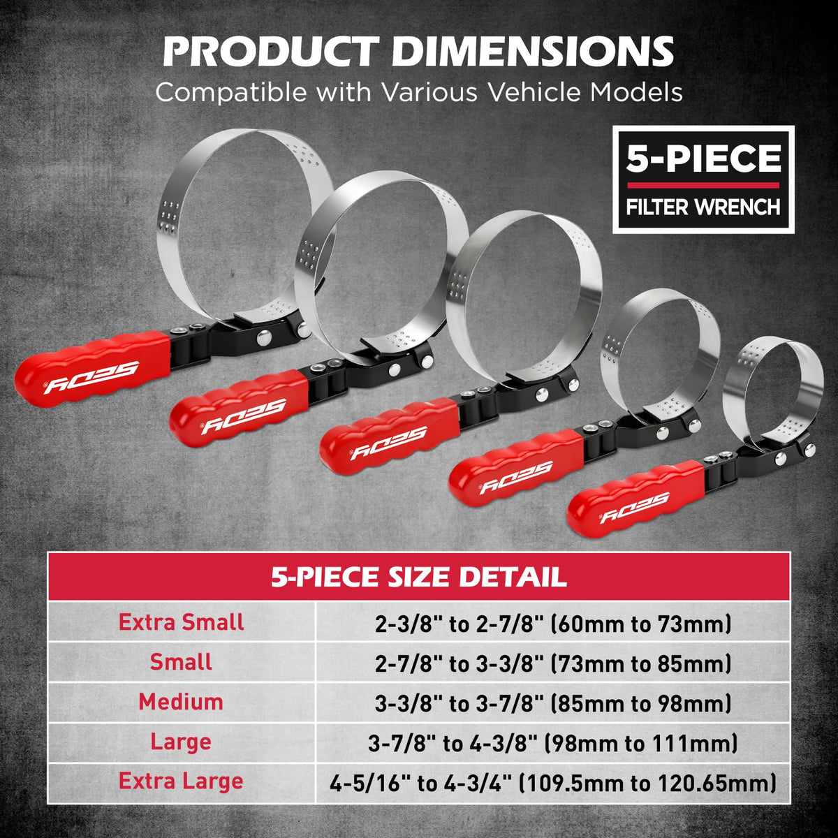 10-Piece Oil Filter Wrench Set 2-3/8"to 4-3/4", 12-Inch Adjustable Oil Filter Plier, Universal 3-Jaw Oil Filter Wrench, 1/2"Quick Release Ratchet Handle, 1/2"-3/8" Adapter, Towel in Storage Case