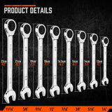 HORUSDY Combination Ratchet Wrenches Set with SAE | 8 Pieces Wrench Set with Wrench Organizer | 72-Tooth | 5° Swing Arc | 1/4" - 11/16" | Chrome Vanadium Steel