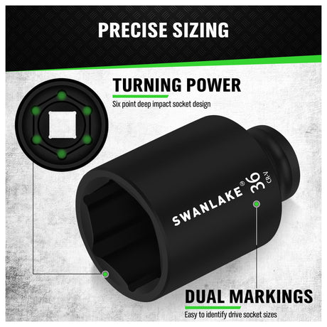 SWANLAKE 9-Piece 1/2" Impact Axle Nut Socket Set, Deep Metric Large Socket Set, 29mm 30mm 31mm 32mm 33mm 34mm 35mm 36mm 38mm, Cr-V Spindle Joint High Torque Wheel Nut Sockets
