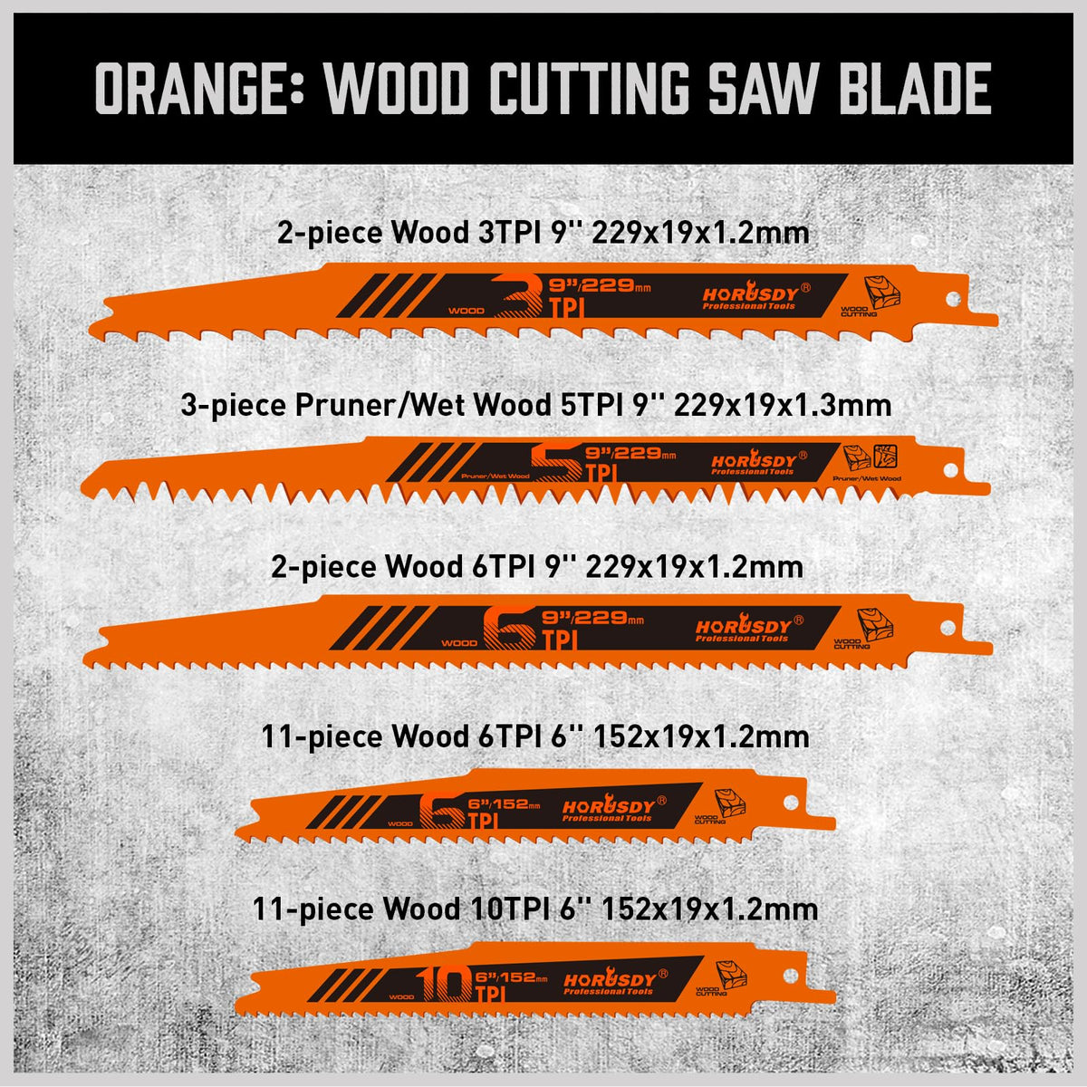 HORUSDY 40-Piece Reciprocating Saw Blade Set for Wood & Metal | Includes Pruning, Wet Wood, PVC and Metal Cutting Blades (3-24TPI) | with Storage Pouch for Easy Organization