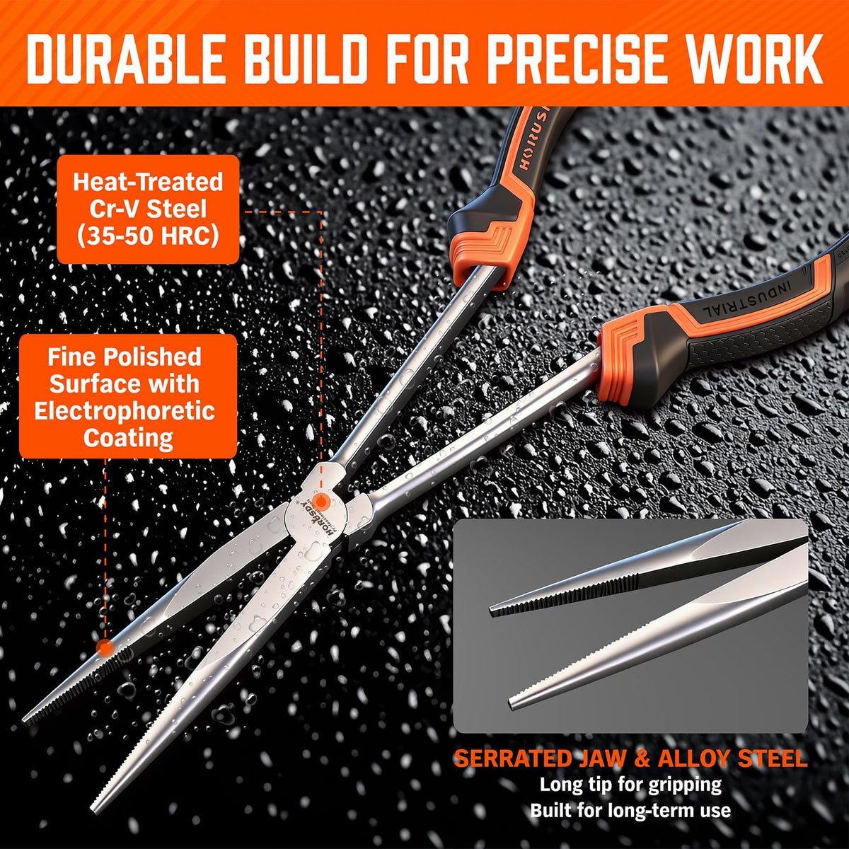HORUSDY 3-Piece 11 Inch Long Reach Needle Nose Pliers Set, Extra Long Straight, 45° & 90° Bent Nose Pliers with 3 Magnetic Plier Racks and Roll-Up Storage Bag for Tight Spaces | Amazon US image 4