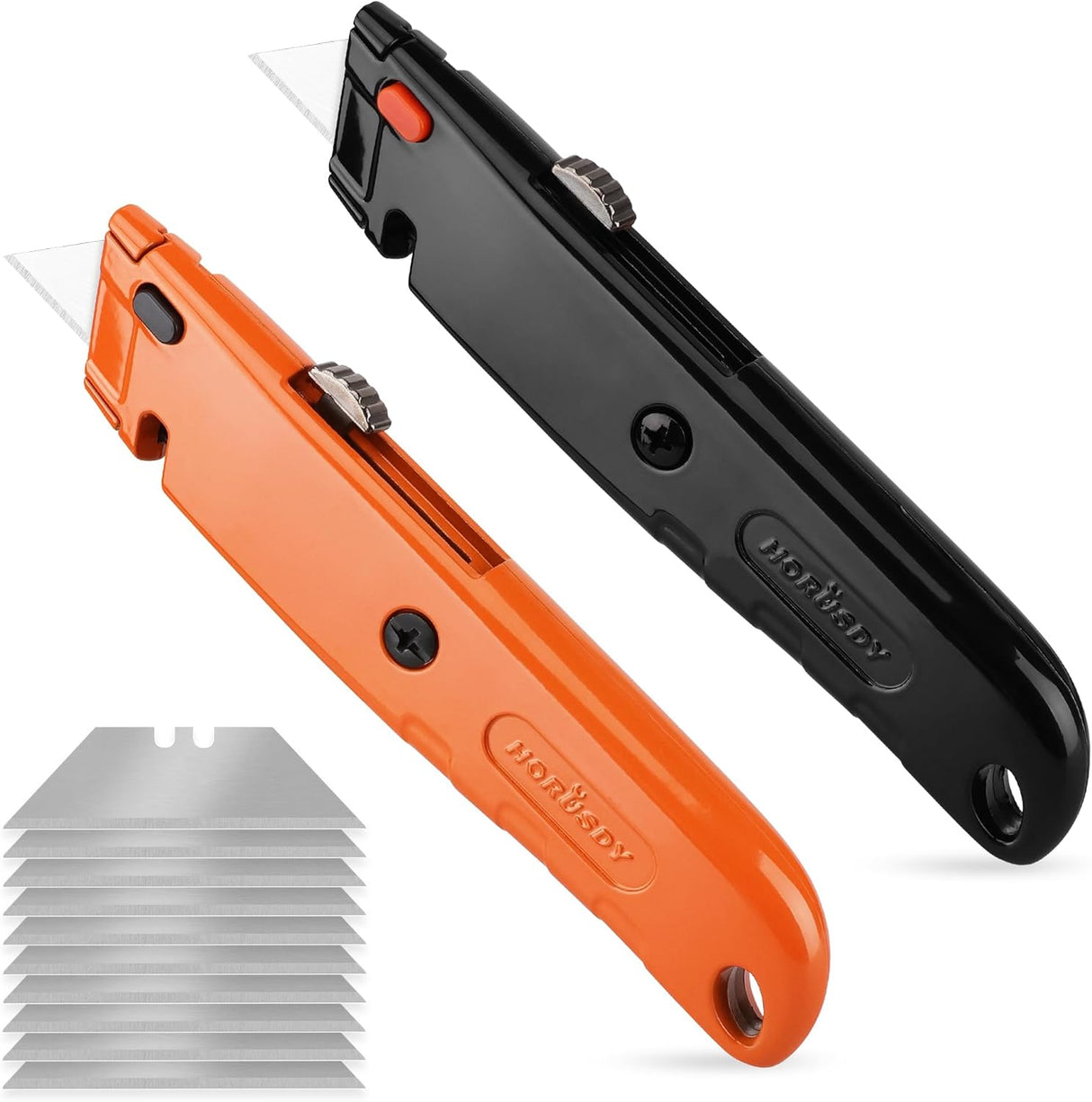 HORUSDY 2-Pack Heavy Duty Utility Knife Set, SK5 Blades, Aluminum Body, Retractable Box Cutter for Cardboard Plastic Foam